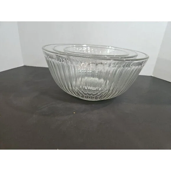 3 PYREX Ribbed Glass Nesting Mixing Bowls 3/6/10 Cups Clear #7401,7402, 7403 USA - Picture 7 of 16